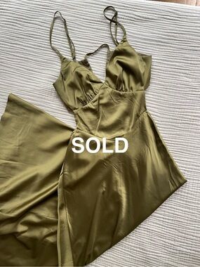 Hello Molly Olive Green Satin Slip Dress with Adjustable Straps And Back